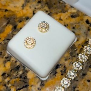 Real gold flower diamond earrings
